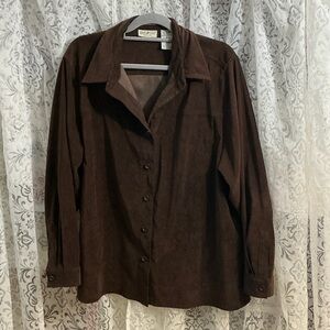 🟤 White Stag Chocolate Brown faux Suede button down shirt